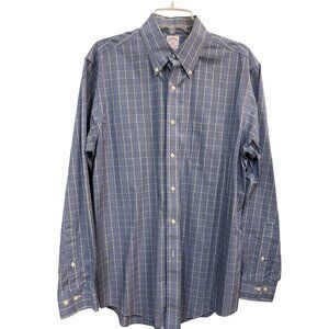 Brooks Brothers Blue Checkered Long-sleeved Button-Down Dress Shirt Size 15 1/2